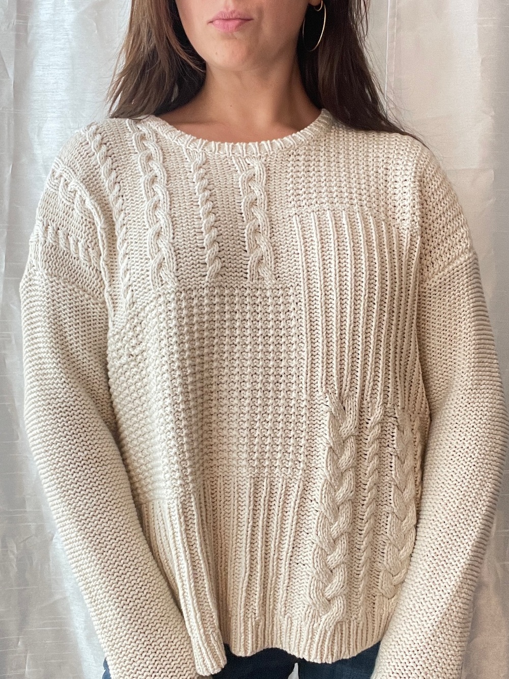Abercrombie Fitch Cable Knit Sweater Medium Cream Crewneck Cottagecore Fisherman